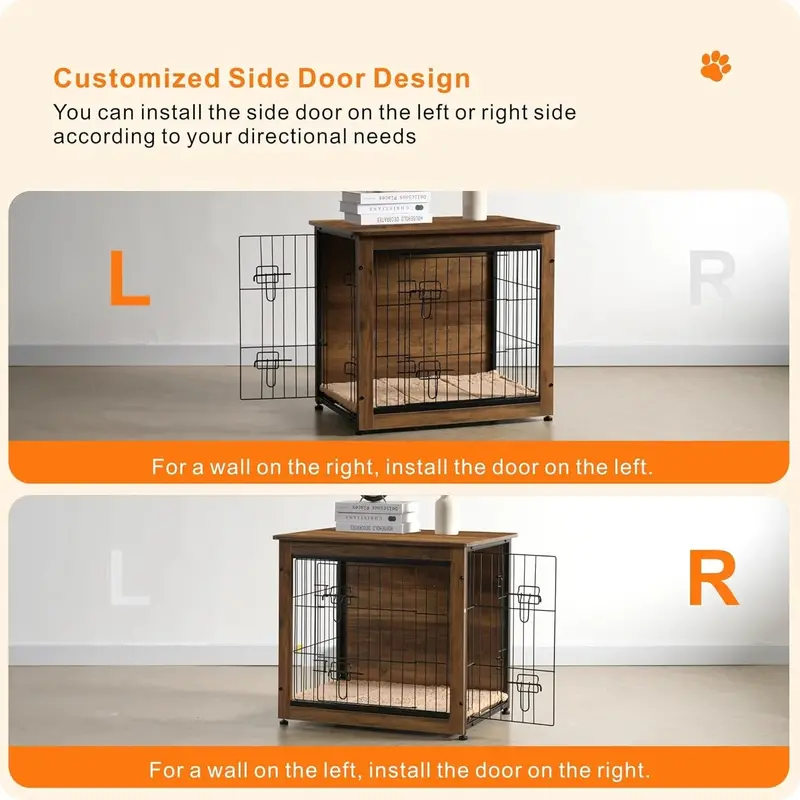 DWANTON Wooden Dog Crate Furniture With Cushion, Double Doors And Adjustable Feet - Image 4