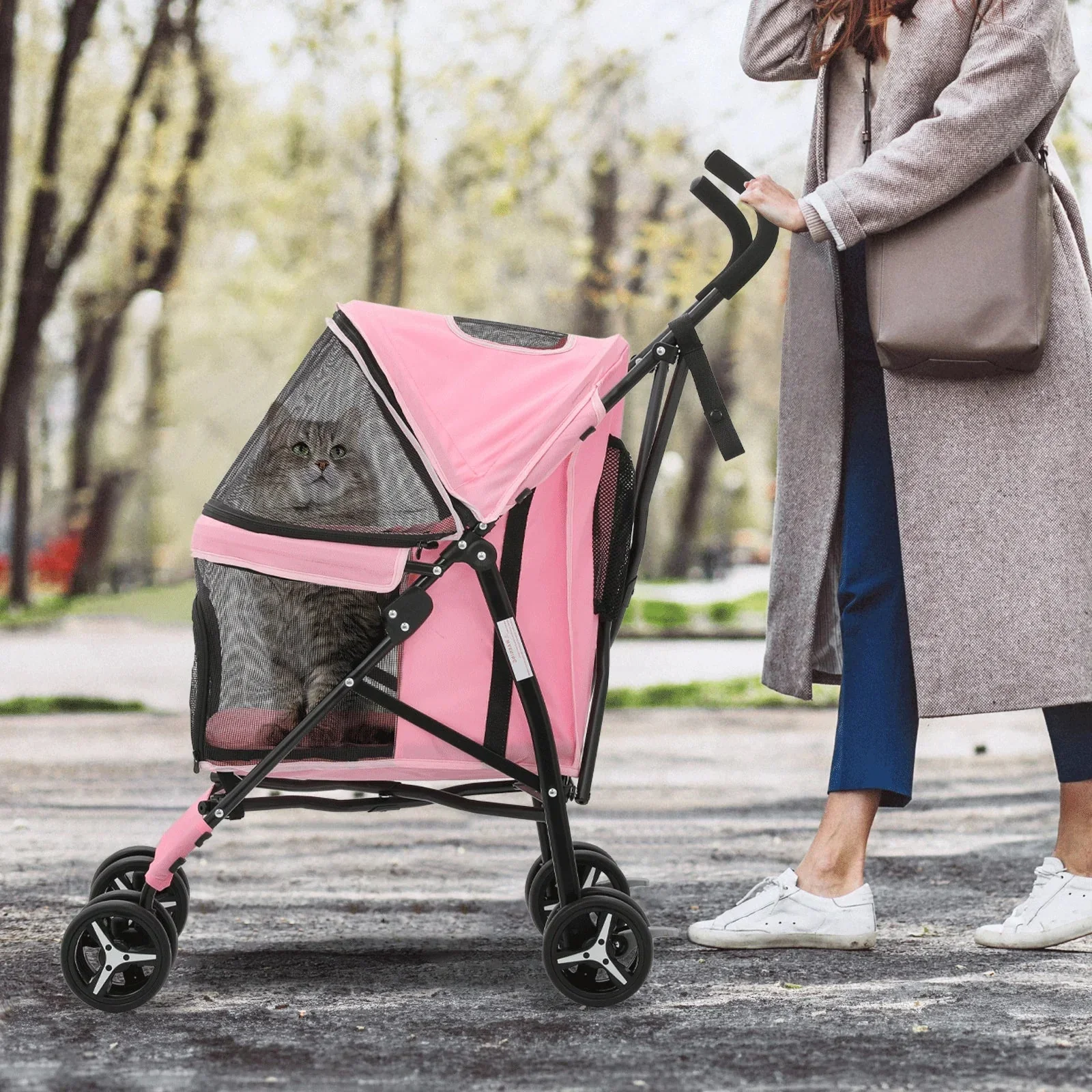 MoNiBloom Foldable Pet Stroller for Small Medium Dogs, 22 lbs, Pink - Image 3