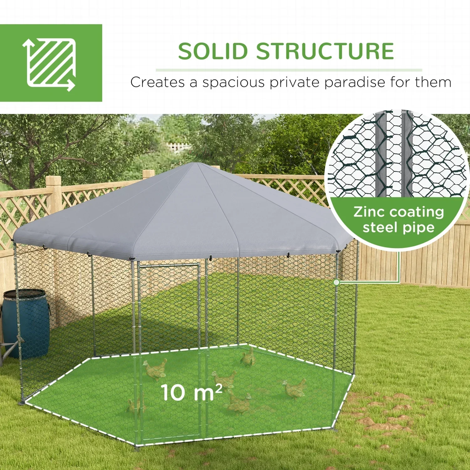 PawHut Large Metal Coop Run With Waterproof Anti-UV Cover, 13 ft x 11.4 ft x 8.6 ft - Image 6
