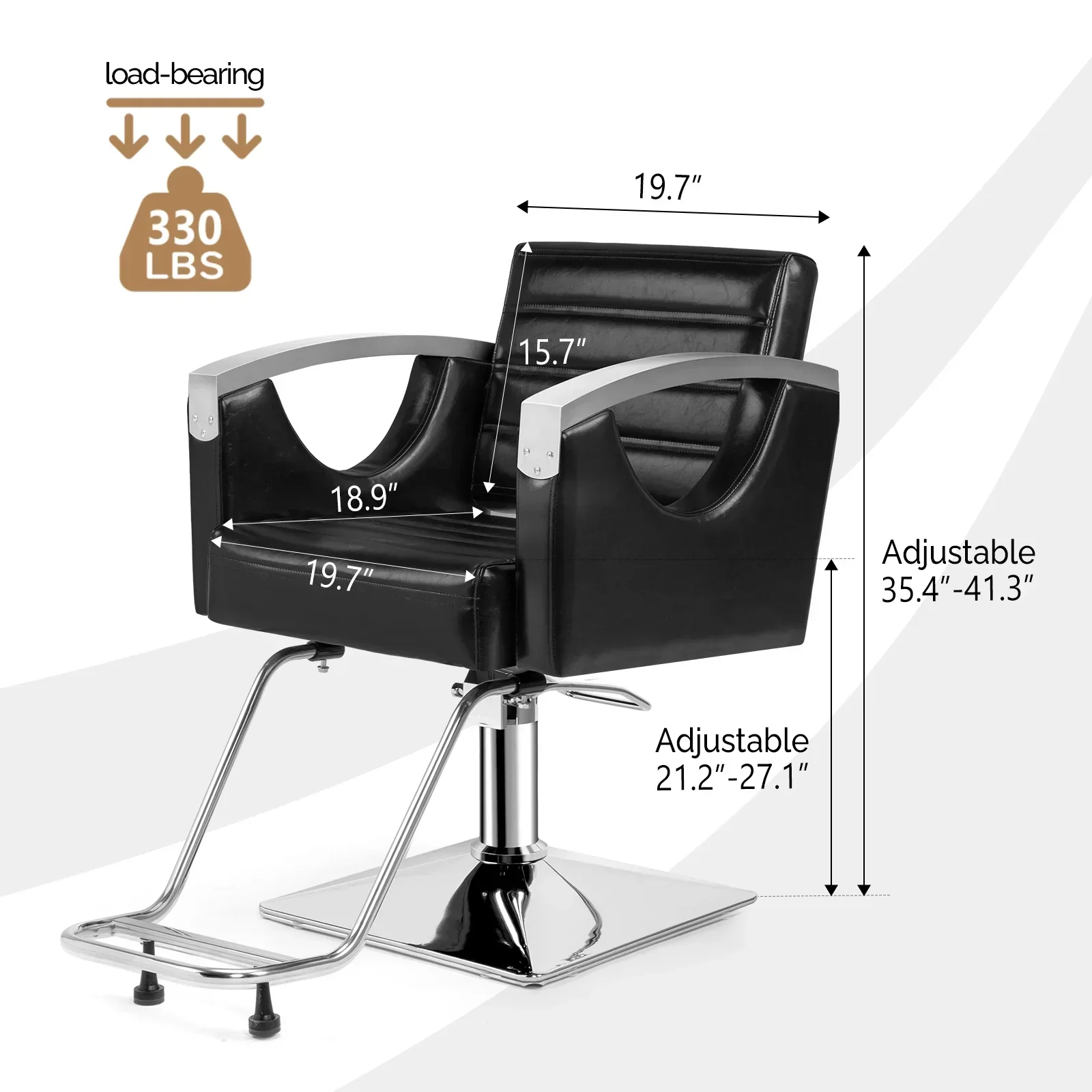 OmySalon Hydraulic Barber Chair With Stainless Steel Armrests, Brown Or Black - Image 2