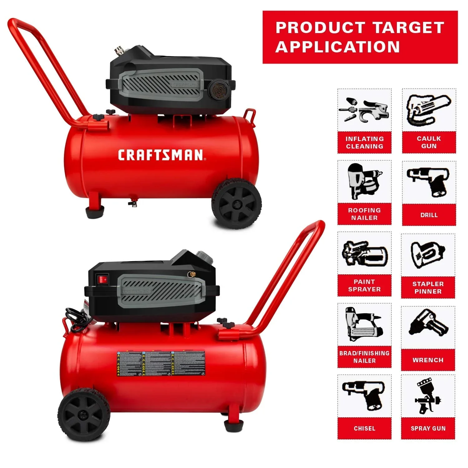 HARD Air Compressor, 10 Gallon 1.8 HP 175 PSI, 4.0CFM@90PSI, Oil Free and Maintenance Free, Portable with Large Wheels, CMXECXA0201041 - Image 4