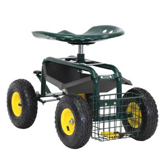 Kinbor Garden Cart Rolling Work Seat with Tool Tray Heavy Duty Gardening Planting New