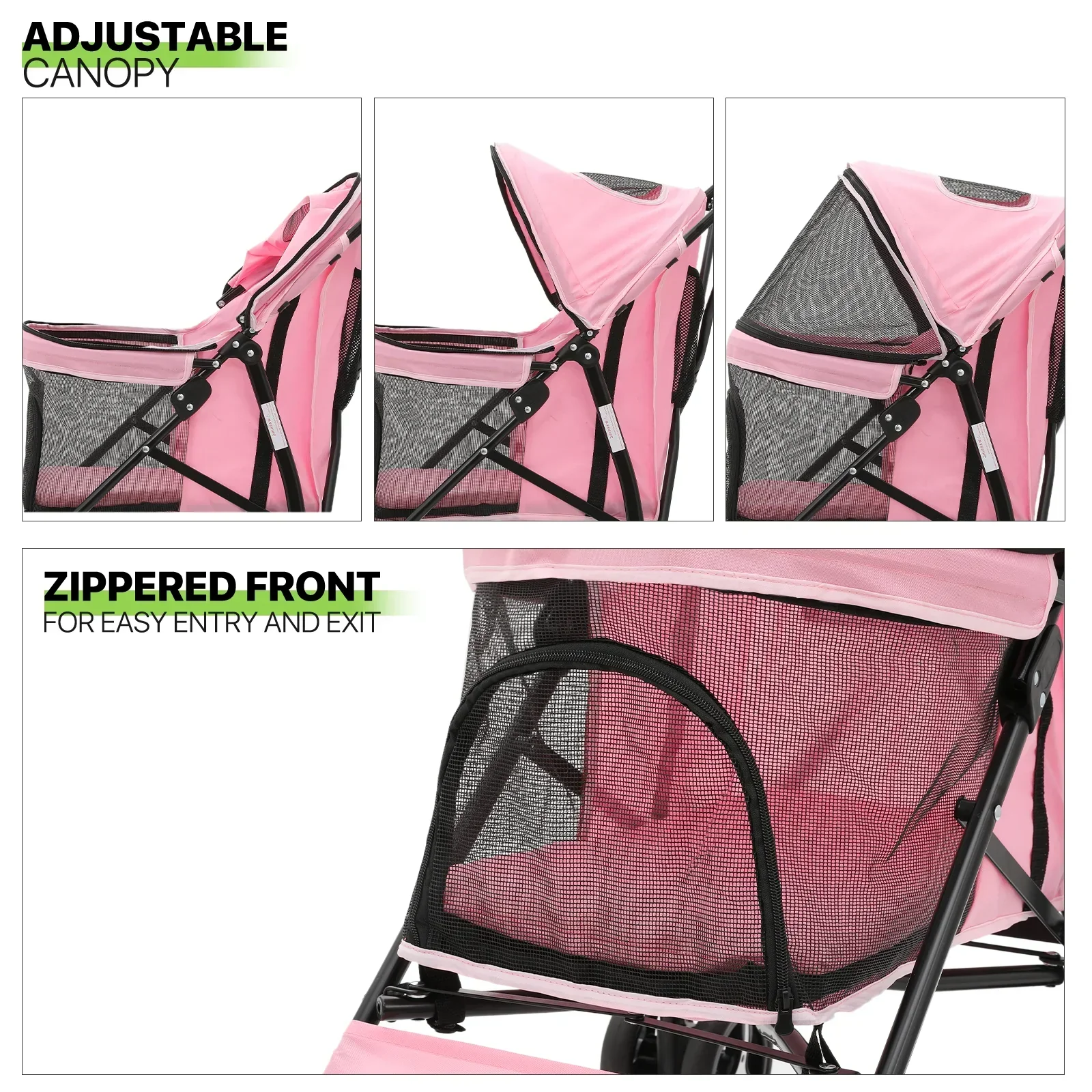 Magshion 4 Wheel Foldable Pet Stroller for Small Medium Dogs, Pink, 22 lbs - Image 5