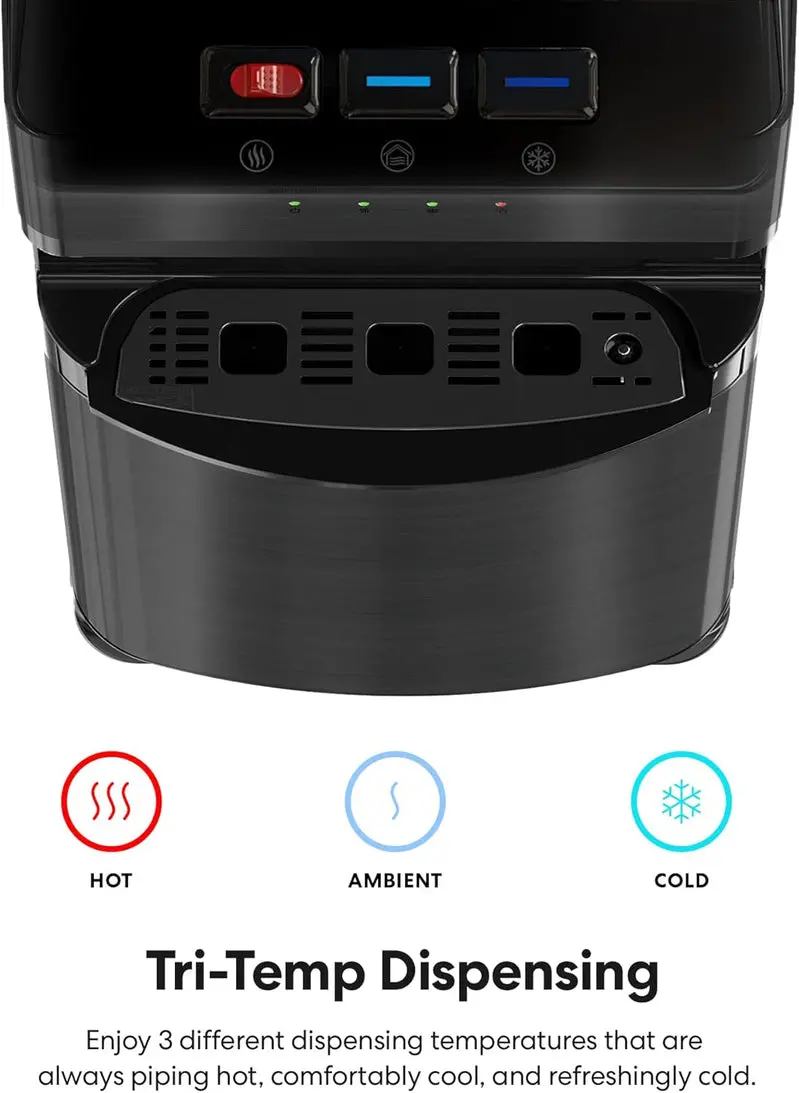 Self-Cleaning Bottom-Loading Water Cooler, Black Stainless Steel, 5 Gallons, 13.5in D x 12in W x 40.5in H - Image 6