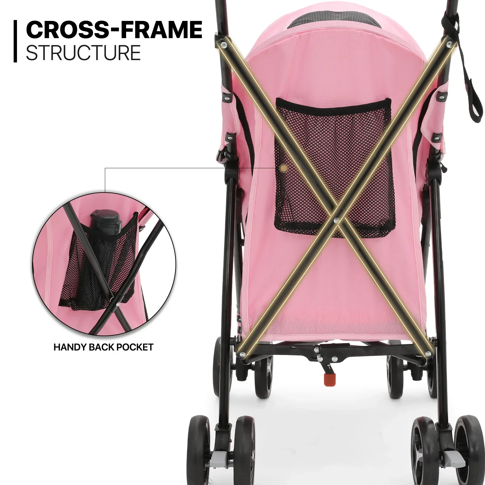 MoNiBloom Foldable Pet Stroller for Small Medium Dogs, 22 lbs, Pink - Image 8