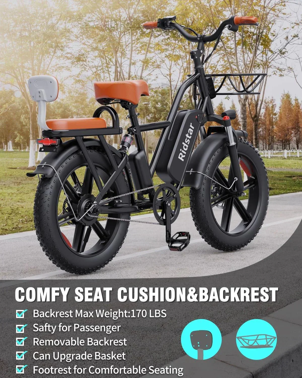 Bopzin 1000W Electric Bicycle for Adults, 48V 15Ah Removable Battery, 20" x 4.0" - 1000W - Image 6