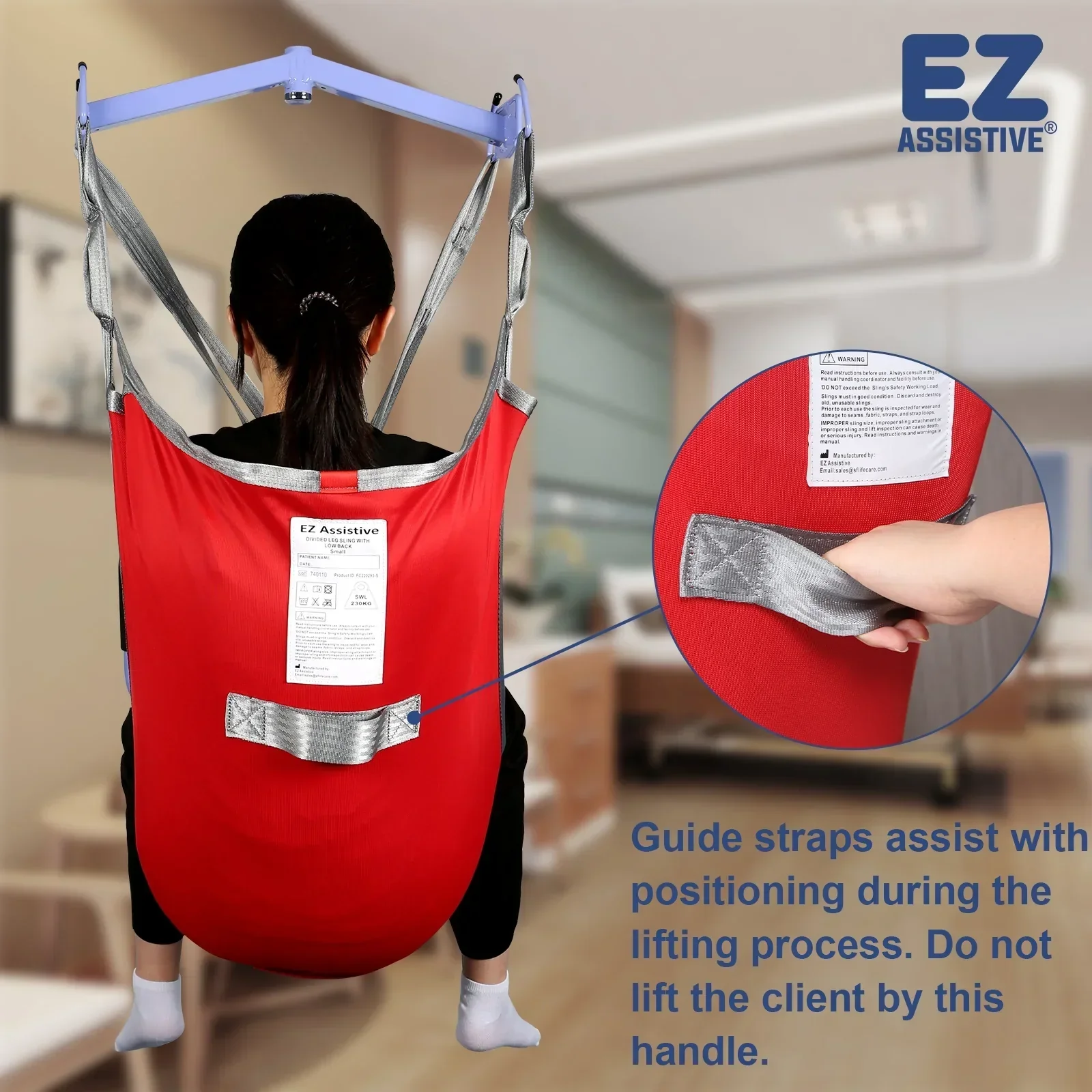 EZ Assistive Patient Lift Sling With Divided Leg, Red, Large, 500 lb Capacity - Image 4