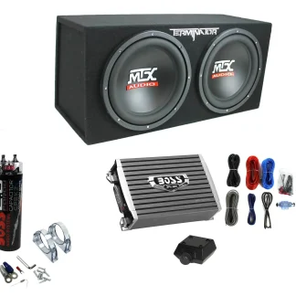 MTX TNE212D 12" 1200W Dual Loaded Subwoofer Box + 1500W Amplifier + Capacitor