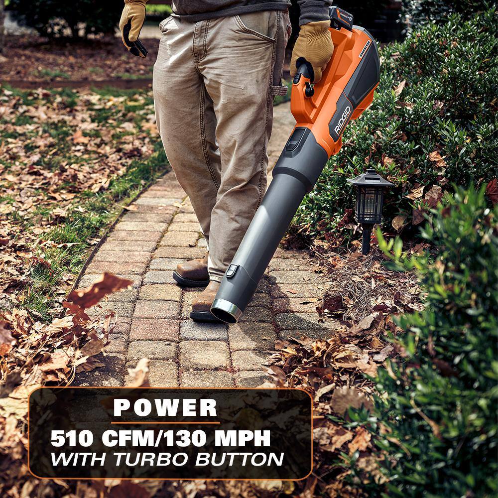 RIDGID 18V Brushless Cordless Leaf Blower, 510 CFM, 130 MPH, with 6.0Ah Battery & Charger - Image 4