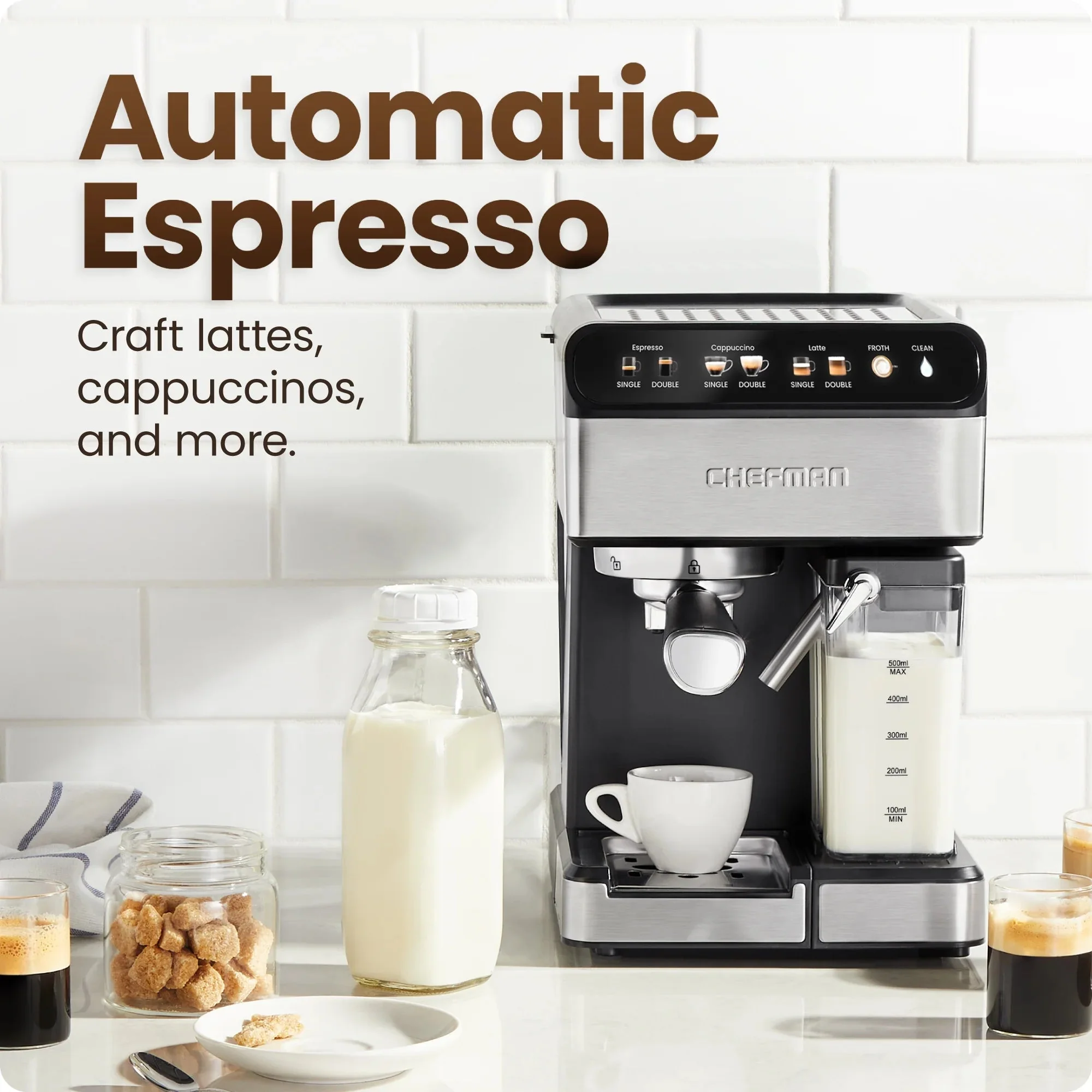Chefman CafeMaster Pro 6-in-1 Espresso Machine With Milk Frother, Stainless Steel, 1.8-Liter - RJ54-I-SV / RJ54-I-SV-AM - Image 2