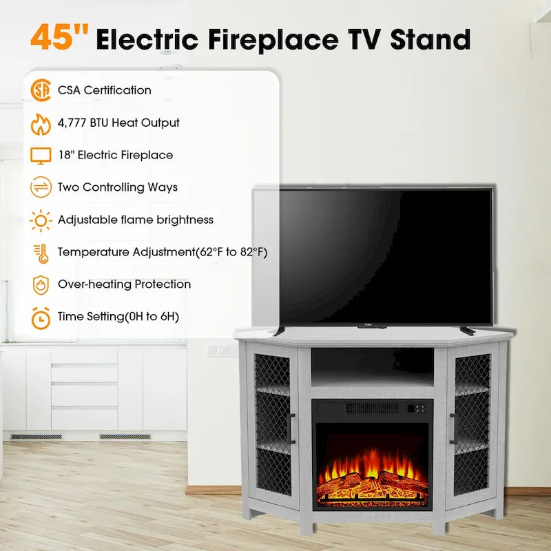 45 inch Industrial Corner Electric Fireplace TV Stand Console Table - 17 Electric Fireplace - Image 24