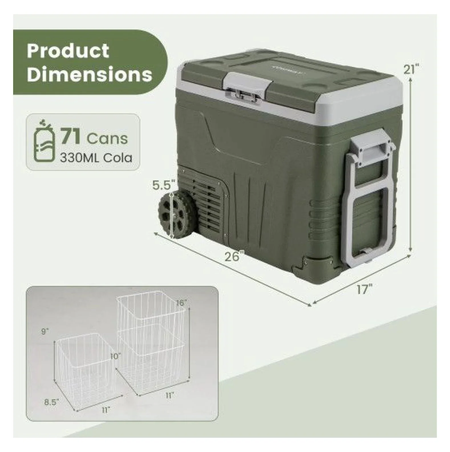 Portable 12V Car Refrigerator Electric Cooler, 35L/50L, Green - Image 6
