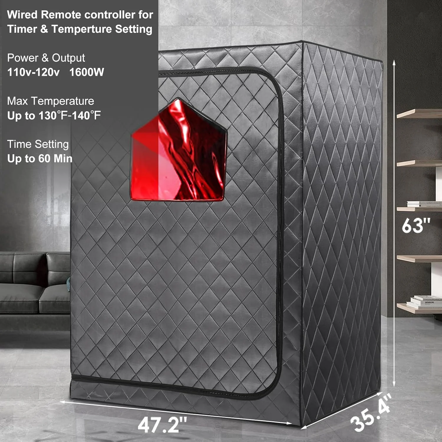 Portable 2-Person Infrared Sauna Tent With 2 Foldable Chairs, Remote Control, 1600 Watt, 140 Fahrenheit - Image 3