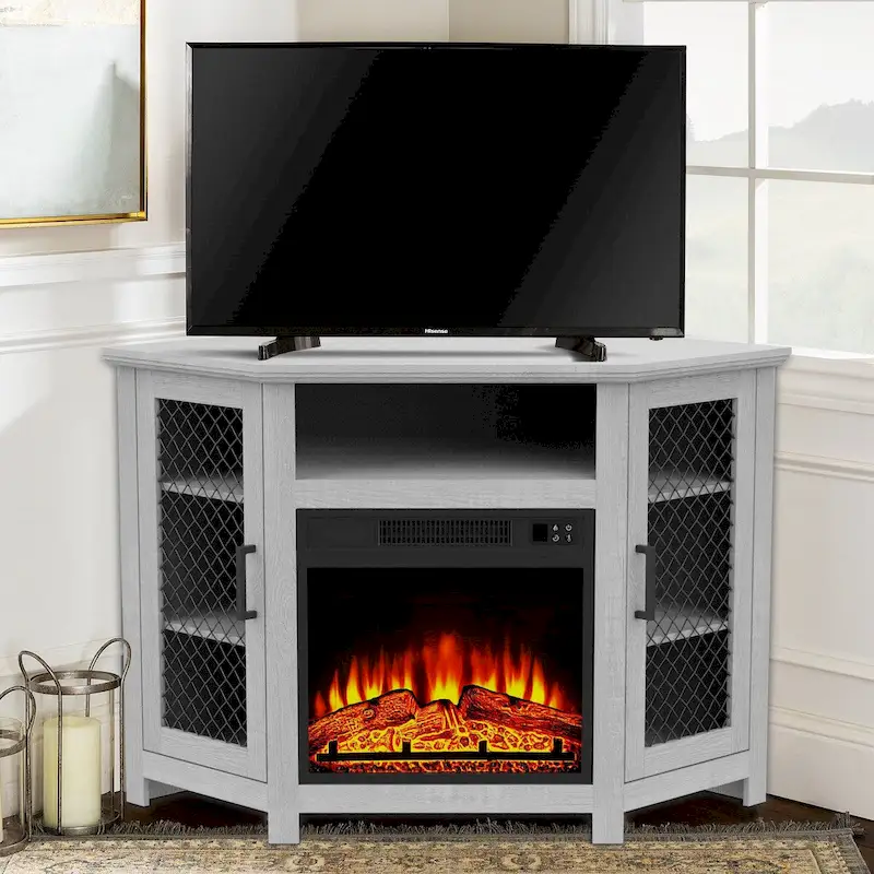 45 inch Industrial Corner Electric Fireplace TV Stand Console Table - 17 Electric Fireplace - Image 2