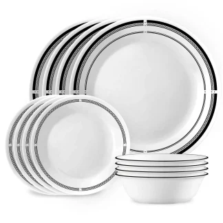 Corelle Brasserie 12-Pc Dinnerware Set - 4 Dinner Plates, 4 Appetizer Plates, 4 Soup/Cereal Bowls