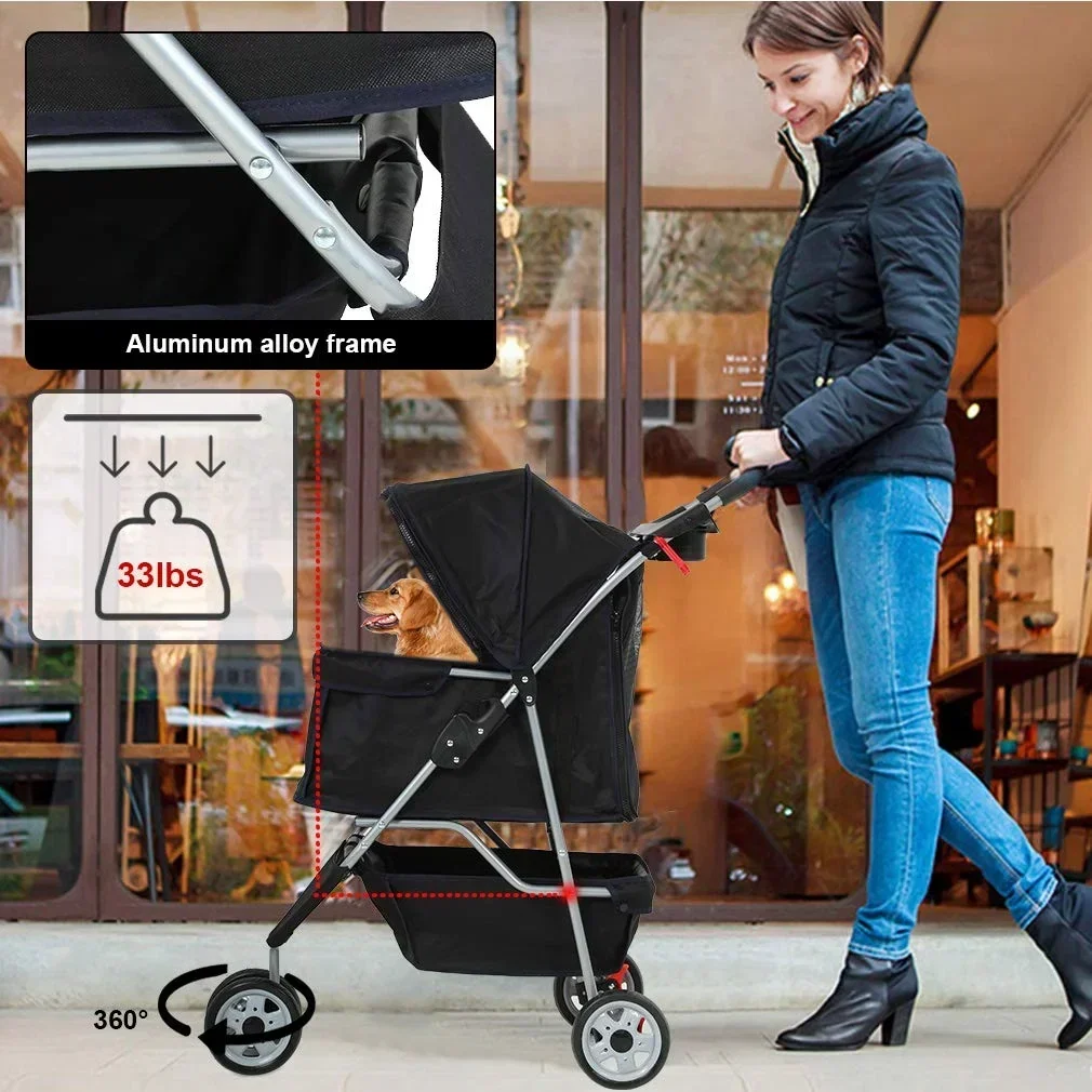 Bestpet Pet Stroller, 3 Wheels Travel Folding Carrier - T13 - Image 7