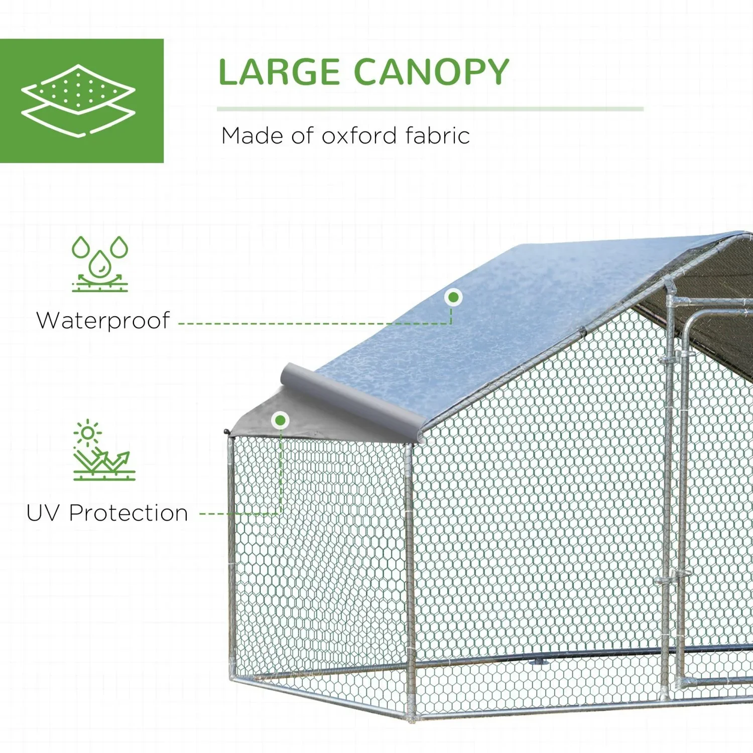 PawHut Walk-In Chicken Coop Run With Waterproof Anti-UV Cover - 9.8' x 6.6' x 6.4', 1.26 in Tube Diameter - Image 4