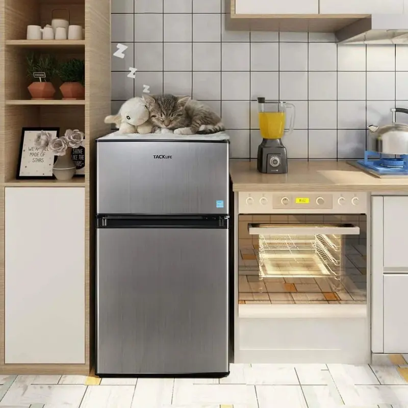 Compact 3.1 Cu.Ft 2-Door Mini Fridge With Freezer Compartment, LED Light, Stainless Steel Sliver - HPVFR310 - Image 6