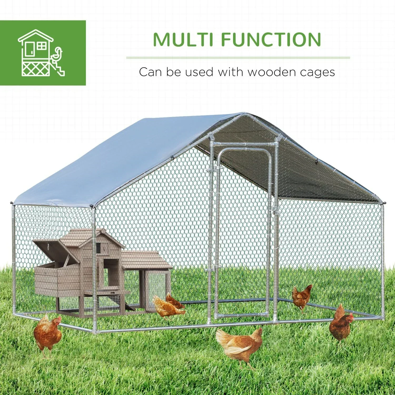 PawHut Walk-In Chicken Coop Run With Waterproof Anti-UV Cover - 9.8' x 6.6' x 6.4', 1.26 in Tube Diameter - Image 5