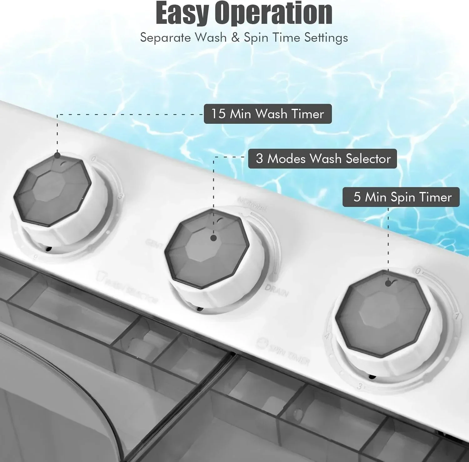 Costway Double Tub Washing Machine, 26 lb Capacity, 18 lb Wash, 8 lb Spin, Drain Pump - Image 7