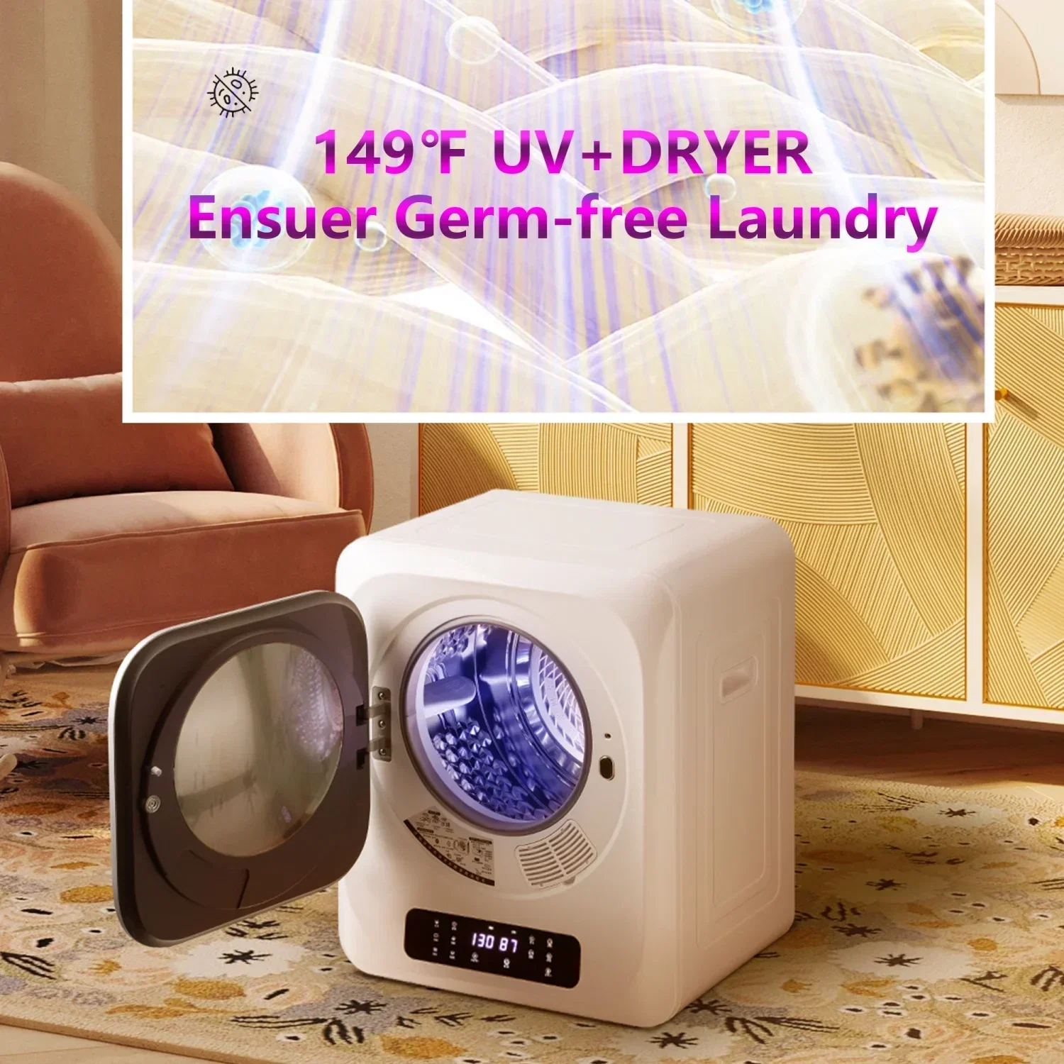 Portable Mini Clothes Dryer - White With Black Square Door - Image 4
