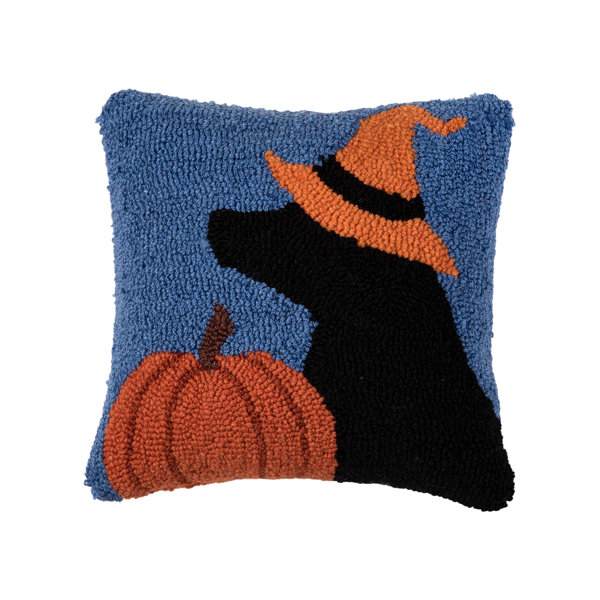 Dog Witch Halloween Hooked Throw Pillow 12″ x 12″