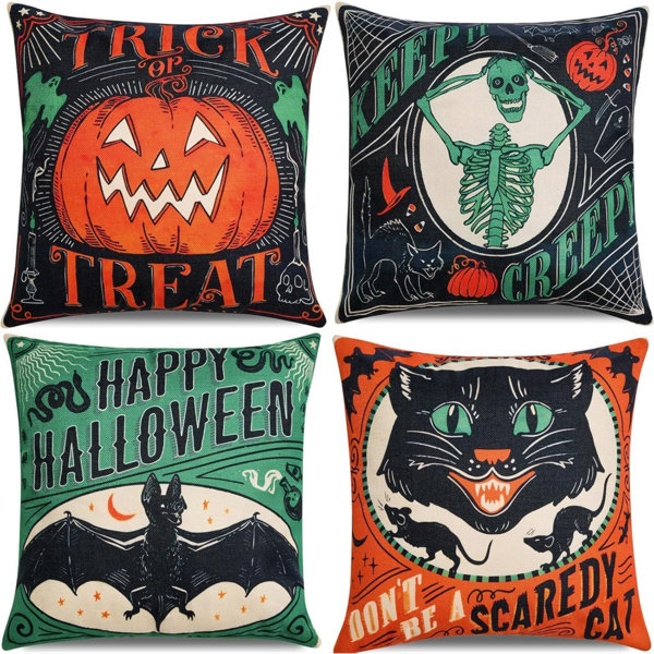 Vintage Halloween Decor-Throw Pillow Covers 20×20 in set of 4 Decorations