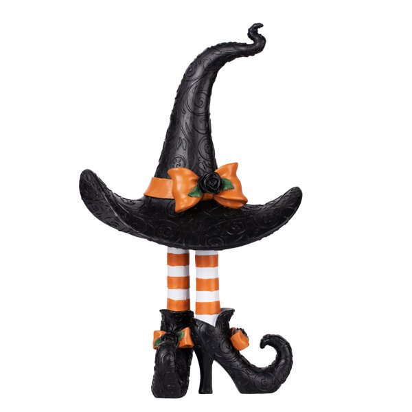Witch Hat with Legs Figurine Tabletop and Mantel Decor (Orange/Black)