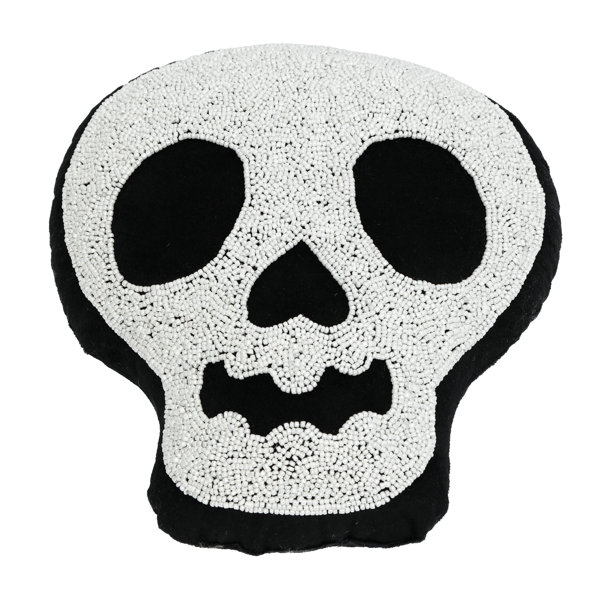 10.5″ Sequenced White Beaded Skull Pillow