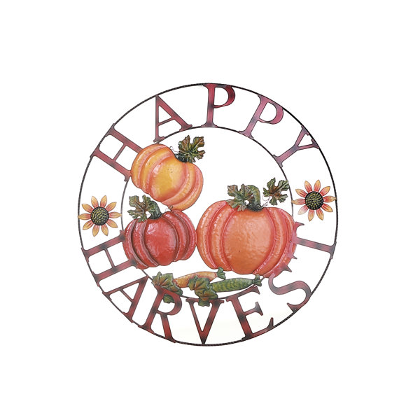 24″ Pumpkin Wheel Wall Decor Happy Harvest