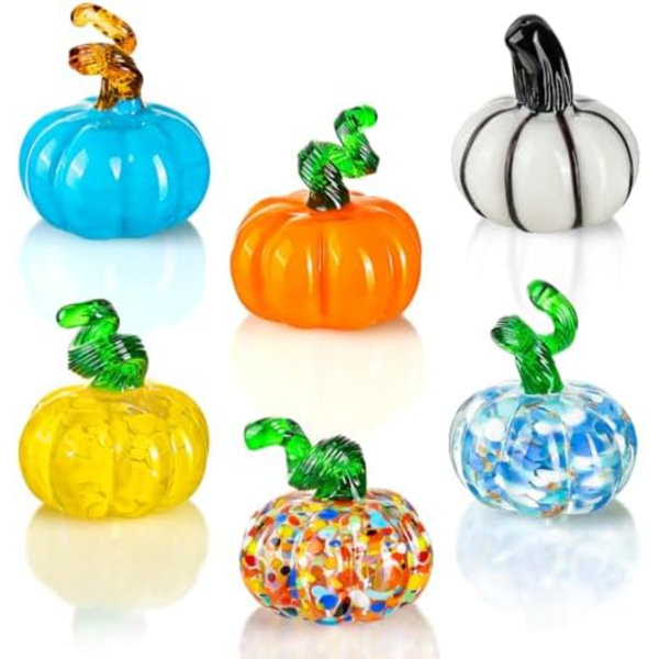6 Pcs Halloween Hand Blown Glass Pumpkin Decorations, Mini Pumpkins Halloween Pumpkin Figurines, Glass Fruit Decor For Thanksgiving Ornament, Fall Harvest And Collectible Figurine Present