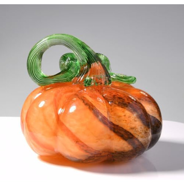 3″ Hand Blown Glass Pumpkin Figurine, Large Brown Halloween Crystal Pumpkin Paperweight, Thanksgiving Pumpkins Fall Decorations For Home Table Centerpiece