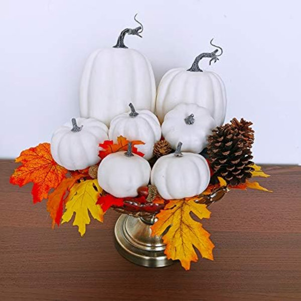 7 Pcs Assorted Sizes Navy Blue Artificial Pumpkins Decorative Dark Blue Pumpkins Faux Foam Pumpkins For Gifts Fall Baby Shower Thanksgiving Halloween Table Centerpiece Shelf Mantel Decoration