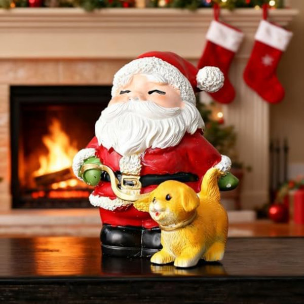 Christmas Santa Figurine, Cute Dog Statue, Funny Decor For Christmas Decorations Indoor, Xmas Figurine For Porch And Indoor Home Party Winter Decor Gifts
