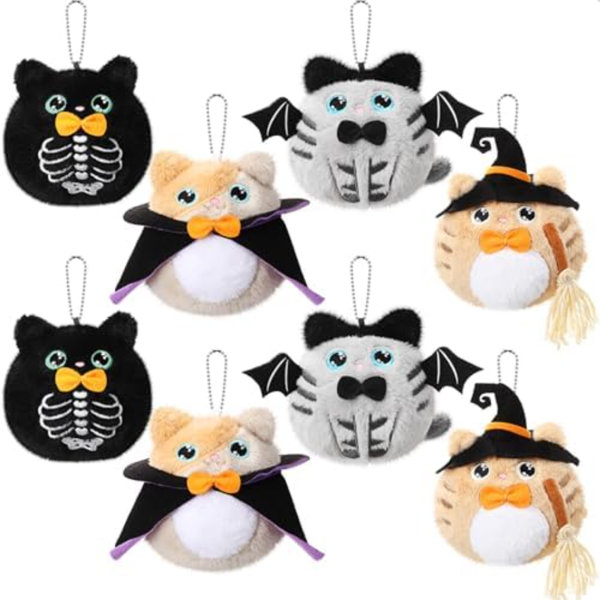 8 Pcs Halloween Stuffed Animal 4 Inch Plush Cat Toys Bulk Mini Halloween Plushies With Keychain Small Kawaii Plush Kitten Characters Trick Or Treat Goodie Bag Fillers Party Favors