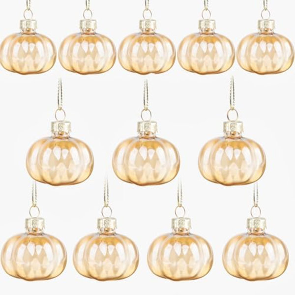 12 Pcs Fall Pumpkin Ornaments Glass Pumpkin Hanging Ornaments For Tree Thanksgiving Tree Ornament Set For Autumn Thanksgiving Halloween Xmas Home Decoration