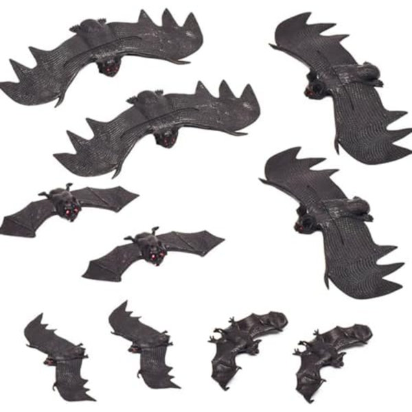 10Pcs Halloween Hanging Ornaments Realistic Bat Decorations Rubber Horror Bat Decor For Outdoor Indoor Hanging Vampire Flying Bats For Home Halloween Party Favors,Haunted House