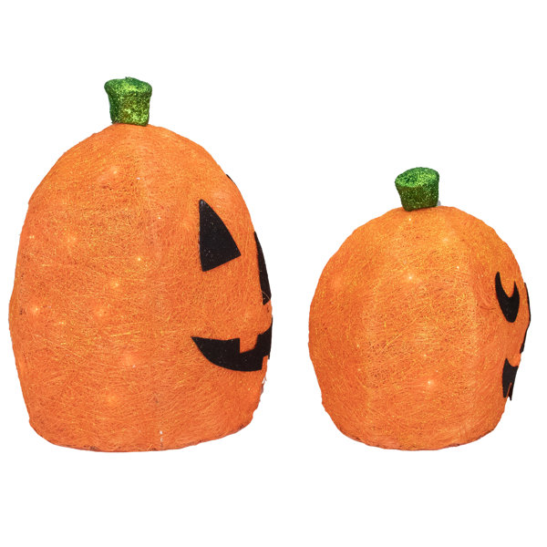 Orange Lighted Sisal Pumpkins Outdoor Halloween Decorations