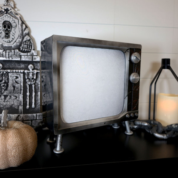 12 inch Tall Haunted TV by Tekky, Battery-Operated, Motion Activated Animatronic Television with Sound Effects and Lights for Indoor or Covered Outdoor Halloween Home Décor