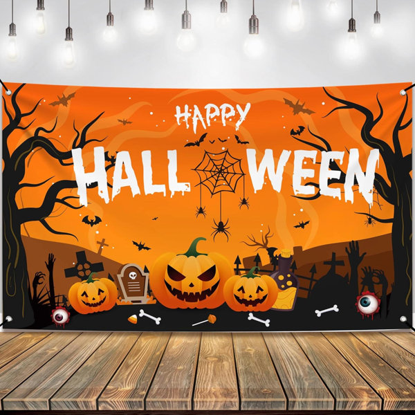 Xtralarge Happy Halloween Banner – 72X44 Inch | Spooky Happy Halloween Backdrop | Orange And Black Halloween Party Decorations | Halloween Pumpkin Banner For Halloween Decorations Outdoor