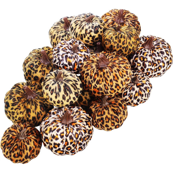 16 Pcs Assorted Small Faux Leopard Print Velvet Pumpkins Decorative Cheetah Print Fabric Pumpkins Foam Pumpkins For Rustic Fall Halloween Thanksgiving Table Centerpiece Mantel Kitchen Decoration
