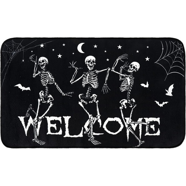 Halloween Dancing Skeletons Doormat Lightweight Non-Slip Welcome Entrance Mat Spooky Halloween Front Door Rug Floor Mat For Indoor Outdoor Kitchen Bedroom Living Room Decor, 17 X 29