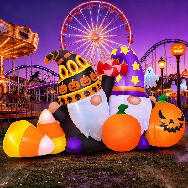 6FT Halloween Inflatable Gnome – Blow-Up Decor With Pumpkin & Sugar Ornaments, Built-In LED Lights For Indoor, Outdoor, Garden & Yard Lawn Party