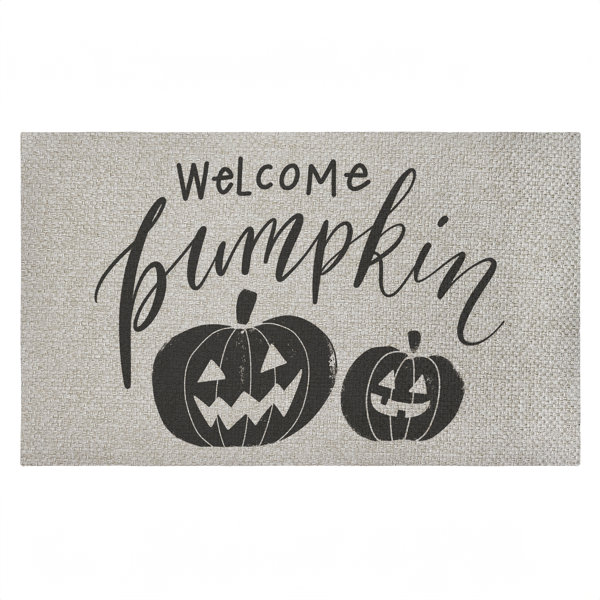 Welcome Pumpkin Minimal Outdoor Door Mat, design by Caverly Smith, 18″x30″