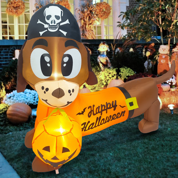 6 FT Halloween Inflatables Outdoor Decorations Dachshund Puppy Inflatable Yard Decoration with Build-in LEDs Blow Up Pumpkin for Halloween Party Indoor Outdoor Yard Garden