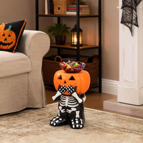 14.5″H Halloween MGO Skeleton Pumpkin Stool
