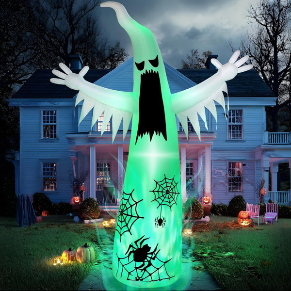 12 FT Halloween Inflatables Giant Ghost Outdoor Decorations, Halloween Blow Up Ghost Yard Decorations With 3-Colored Flashing Flame Light For Lawn Party Scary Decor