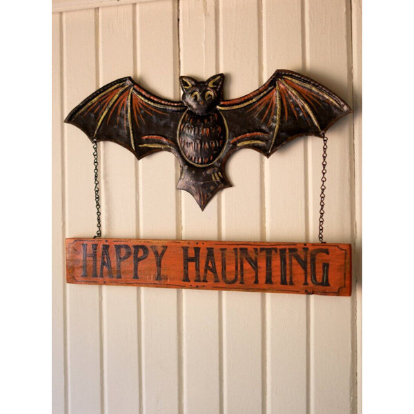 Kalalou Happy Haunting Metal Bat Wall Decor for Halloween