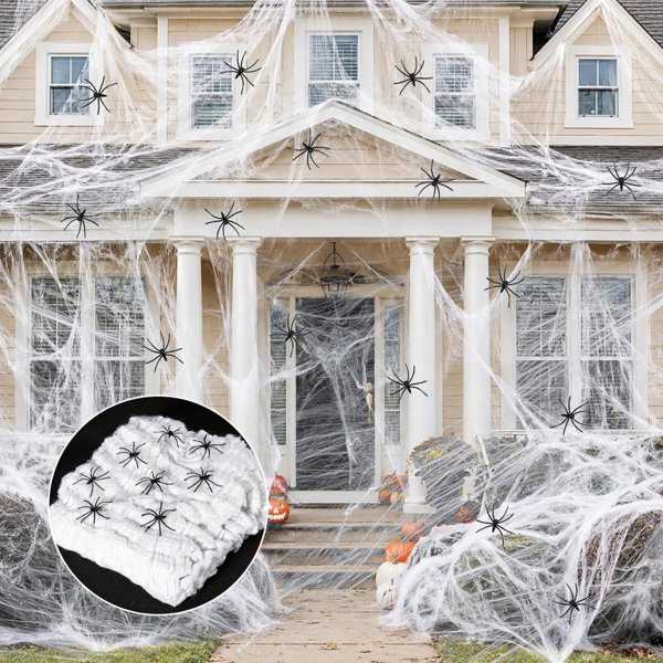 1000 sqft Stretchy Spider Web Halloween Decoration with 30 Fake Spiders, Super Stretch Cobwebs for Indoor & Outdoor Haunted House Party – Eerie Horror Style