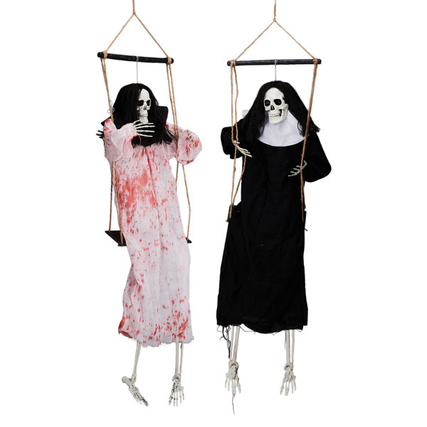 2 Pack 3FT Hanging Grim Reaper Ghost Decorations with Red LED Eyes & Horror Scream, Light-Up Swinging Skeleton Props for Halloween Yard, Porch, Patio, Lawn & Indoor Party Decor